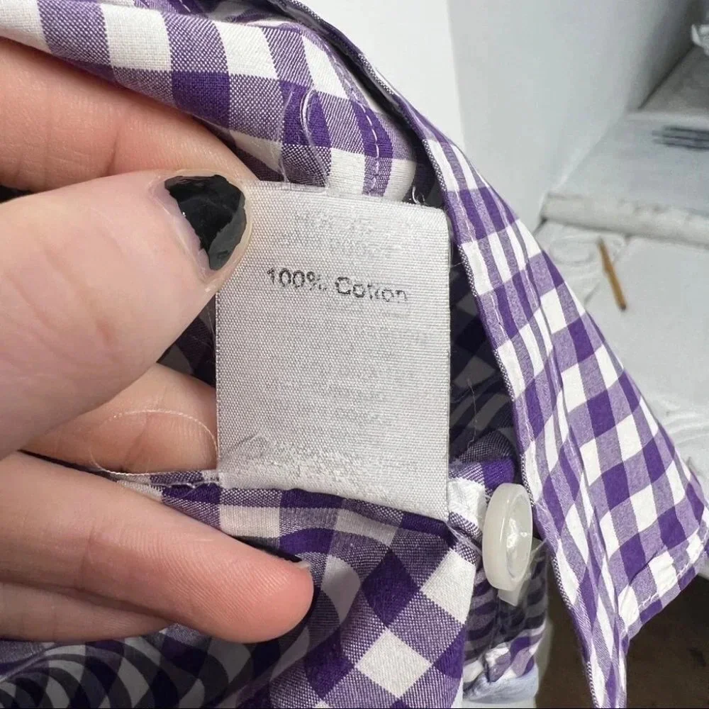 FLAW J.Crew 100% Cotton Purple White Check‎ Men's Shirt Size M